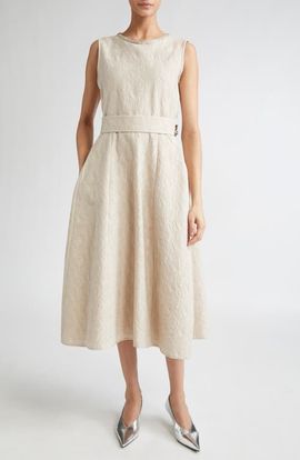 Max Mara Max Mara Carmen Leaf Jacquard Belted Midi Dress