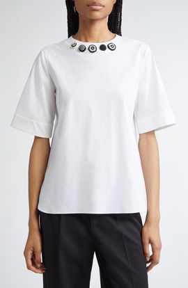 Max Mara Max Mara Dora Embellished Stretch Poplin Top