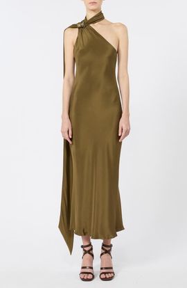 Max Mara Max Mara Evasto Scarf Neck One Shoulder Silk Satin Evening Dress