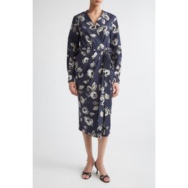 Max Mara Max Mara Floral Print Long Sleeve Cotton Wrap Dress