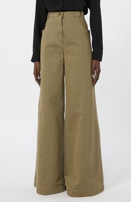 Max Mara Max Mara High Waist Coated Cotton Bull Denim Wide Leg Pants