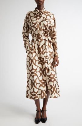 Max Mara Max Mara Ileana Print Long Sleeve Silk Shirtdress