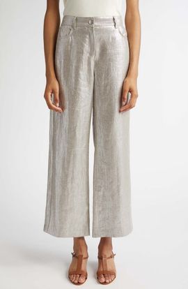 Max Mara Max Mara Malika Metallic Coated Linen Wide Leg Pants