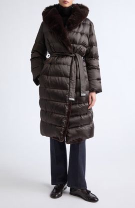 Max Mara Max Mara Medusa Belted Puffer Coat with Faux Fur Trim