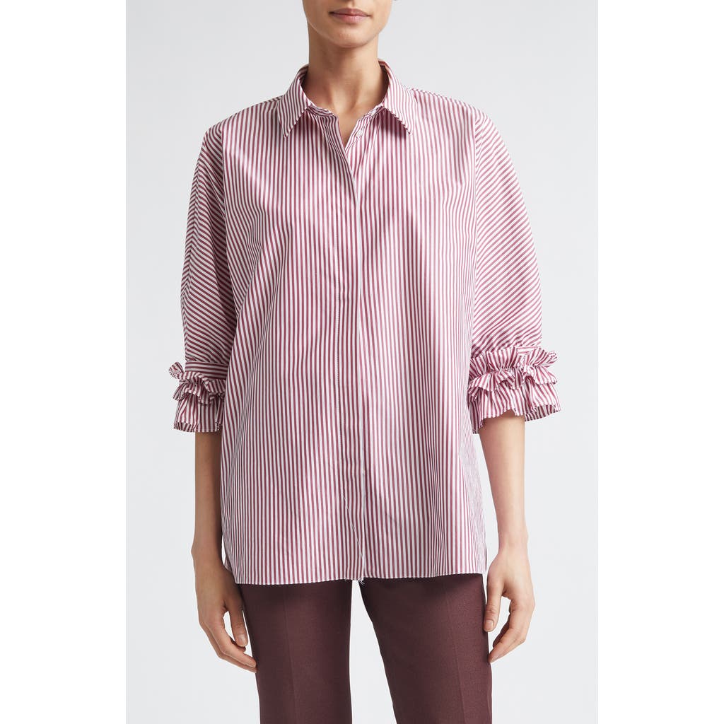 Max Mara Max Mara Nebbie Stripe Ruffle Elbow Sleeve Button-Up Shirt