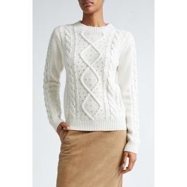 Max Mara Max Mara Onde Embellished Cable Stitch Wool & Cashmere Sweater