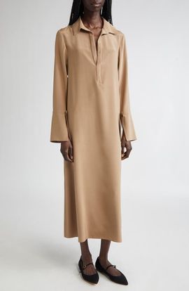 Max Mara Max Mara Ossola Long Sleeve Silk Stretch Crêpe de Chine Midi Shirtdress