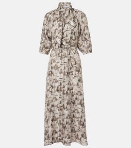 Max Mara Max Mara Printed tie-neck silk twill midi dress