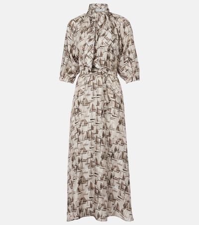 Max Mara Max Mara Printed tie-neck silk twill midi dress
