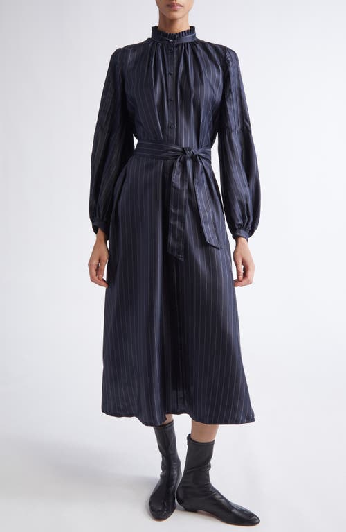 Max Mara Max Mara Sabbia Pinstripe Long Sleeve Silk Twill Dress
