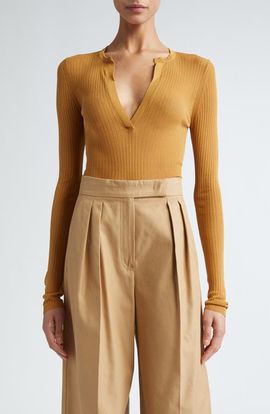 Max Mara Max Mara Saggina Split Neck Rib Silk Top