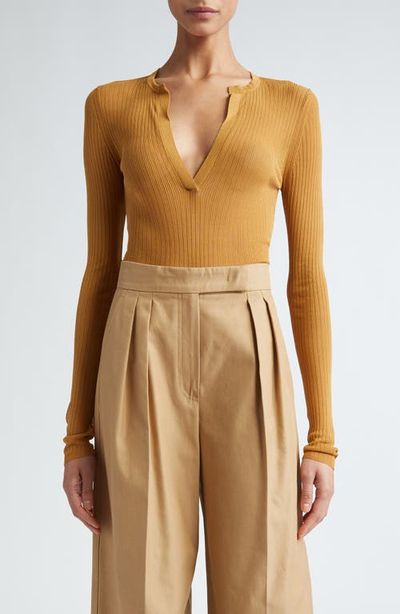 Max Mara Max Mara Saggina Split Neck Rib Silk Top