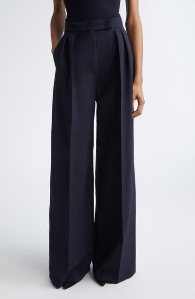 Max Mara Max Mara Secolo Pleated Wool Blend Seersucker Pants