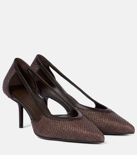 Max Mara Max Mara Straw leather-trimmed raffia-effect pumps