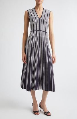 Max Mara Max Mara Stripe Fit & Flare Sweater Dress