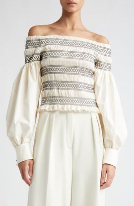 Max Mara Max Mara Walk Smocked Off the Shoulder Top
