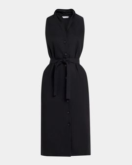 Max Mara Navetta Sleeveless Belted Linen Button-Front Midi Dress