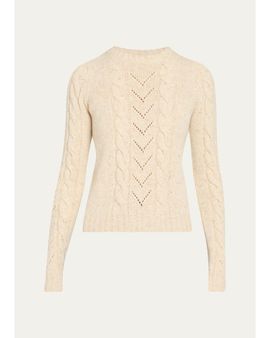 Max Mara Paillette Wool-Cashmere Cable Knit Crewneck Sweater