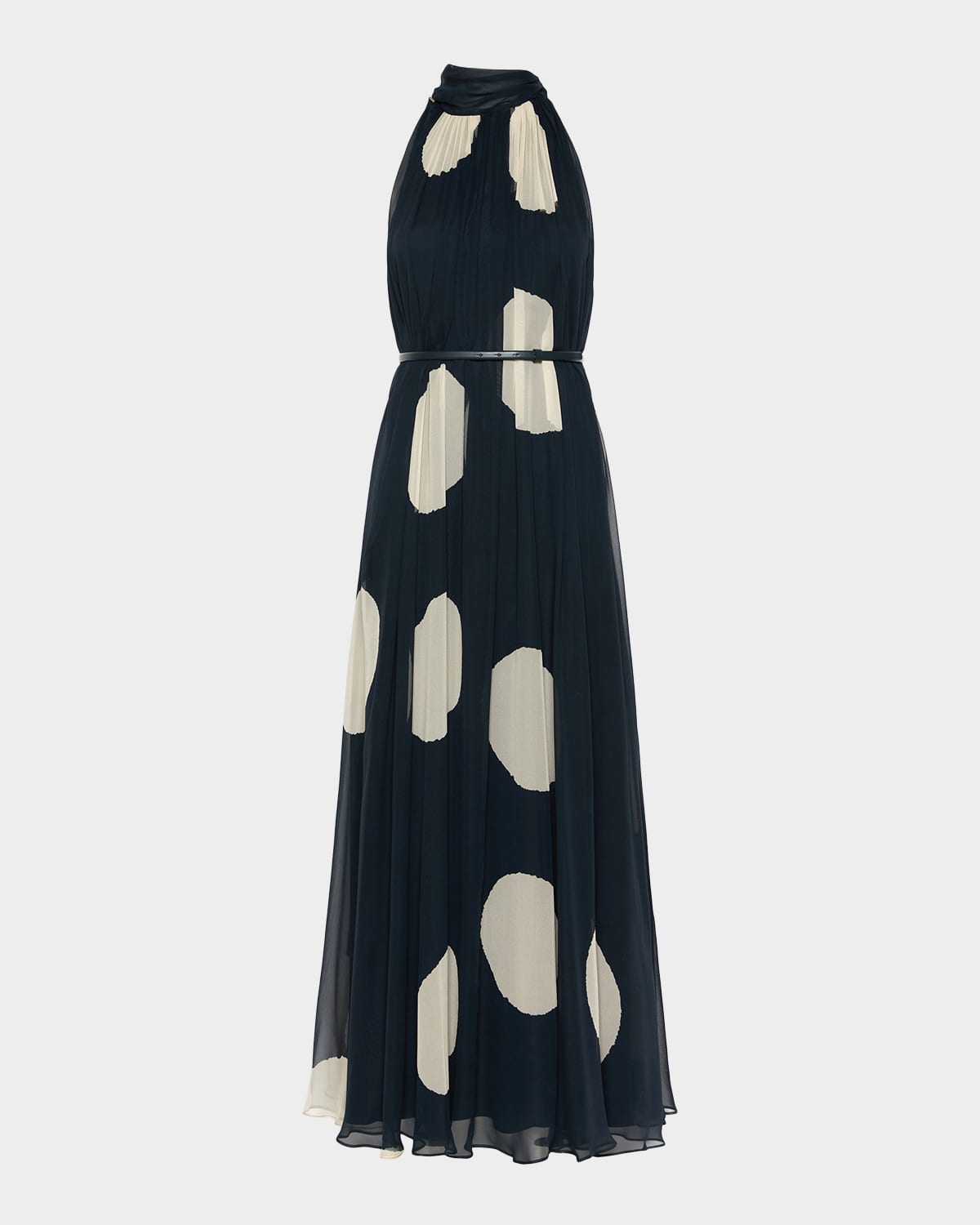 Max Mara Polka-Dot Silk Chiffon Scarf-Neck Halter Maxi Dress
