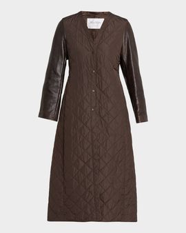 Max Mara Quilted Leather-Sleeve Coat