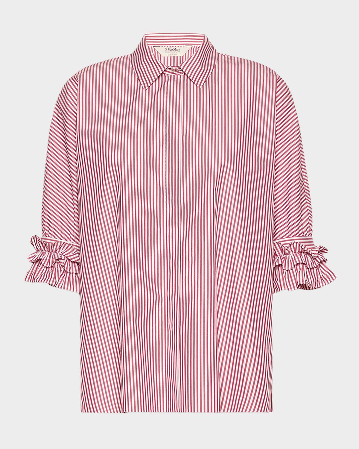 Max Mara Ruffle-Trim Striped Cotton Poplin Shirt
