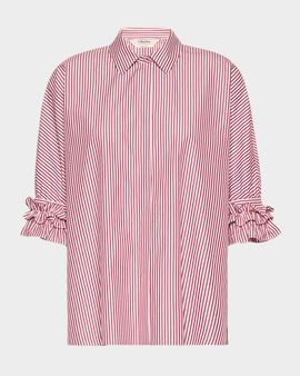 Max Mara Ruffle-Trim Striped Cotton Poplin Shirt