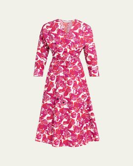 Max Mara Seashell-Print Faux Wrap Midi Dress