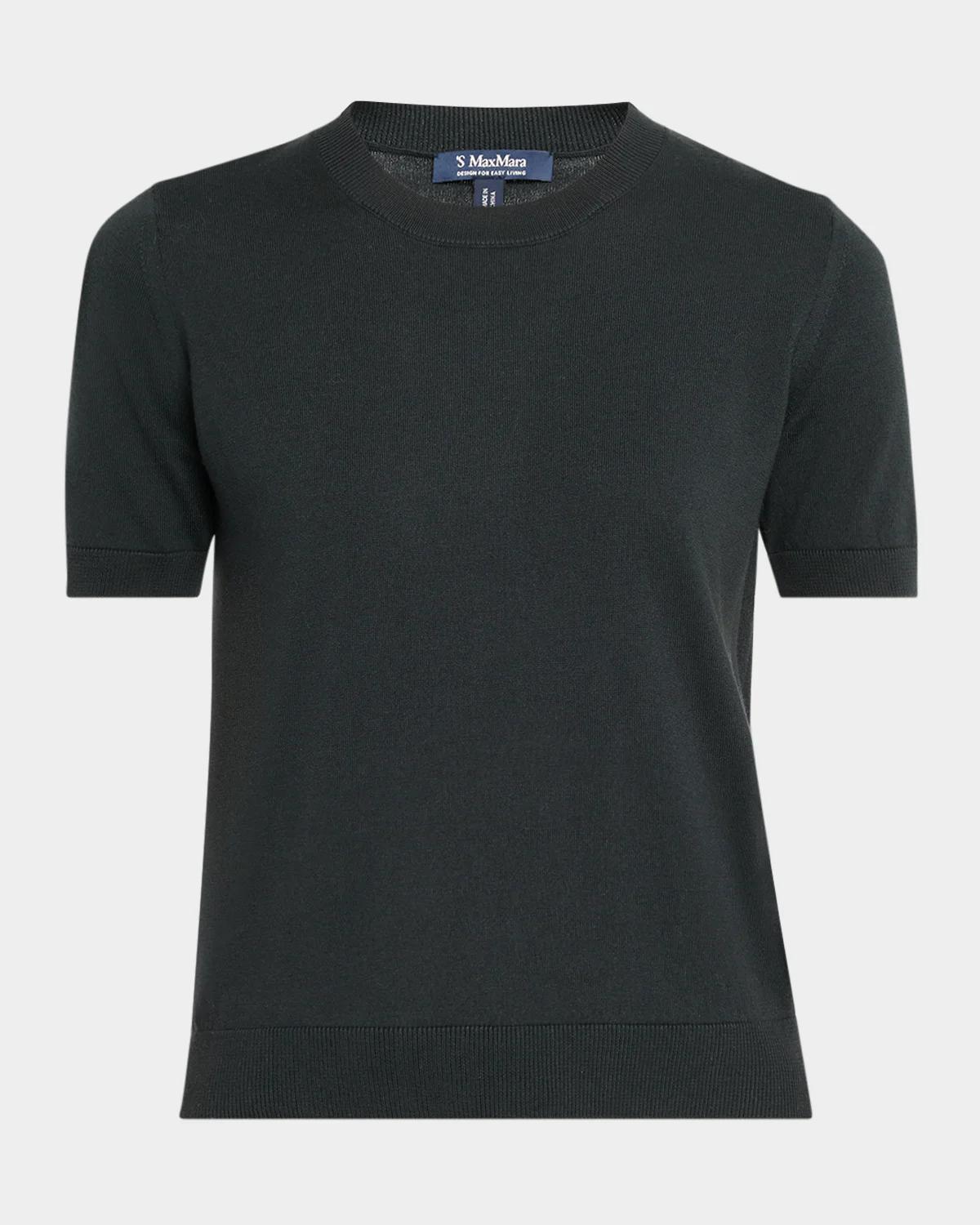 Max Mara Short-Sleeve Cotton Knit Crewneck Sweater
