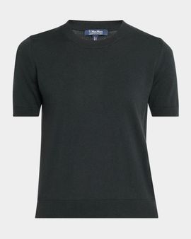 Max Mara Short-Sleeve Cotton Knit Crewneck Sweater