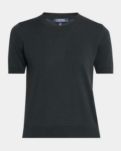 Max Mara Short-Sleeve Cotton Knit Crewneck Sweater