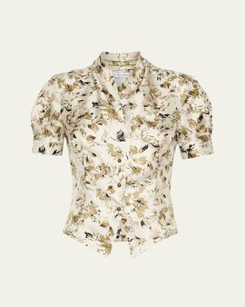 Max Mara Short-Sleeve Printed Silk Top