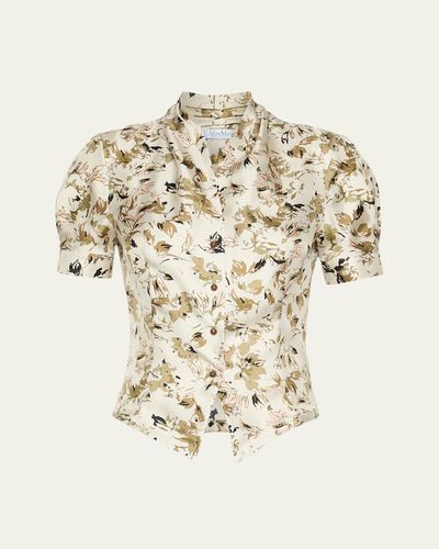 Max Mara Short-Sleeve Printed Silk Top