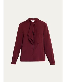 Max Mara Silk Charmeuse Scarf-Neck Button-Down Blouse