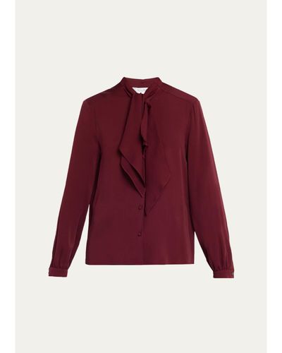Max Mara Silk Charmeuse Scarf-Neck Button-Down Blouse