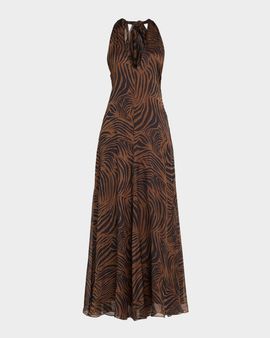 Max Mara Studio Alice Zebra-Print Silk Halter Maxi Dress