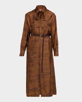 Max Mara Studio Belted Etoile-Print Silk Midi Shirtdress