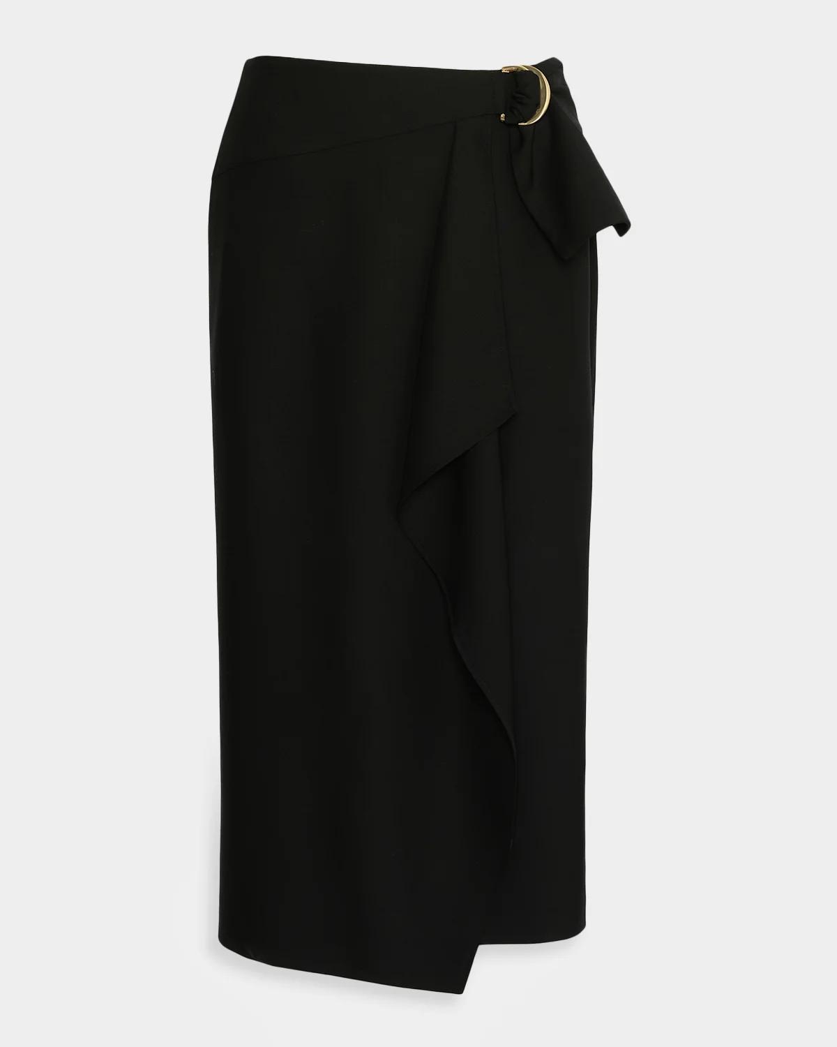 Max Mara Studio Draped Stretch Wool Midi Skirt