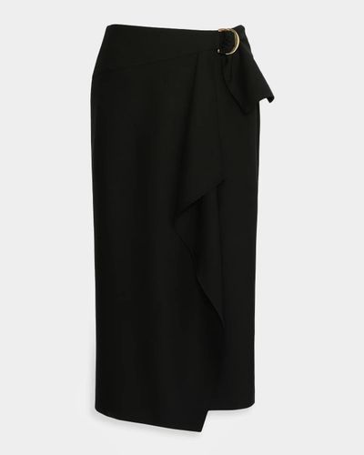Max Mara Studio Draped Stretch Wool Midi Skirt