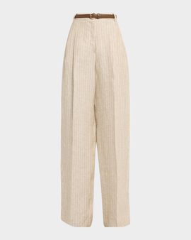 Max Mara Studio Fonte Wide-Leg Pinstripe Linen Trousers