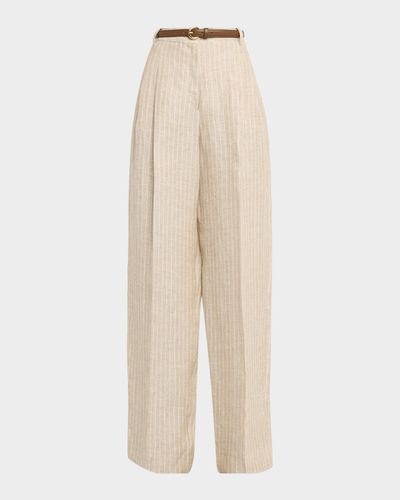 Max Mara Studio Fonte Wide-Leg Pinstripe Linen Trousers