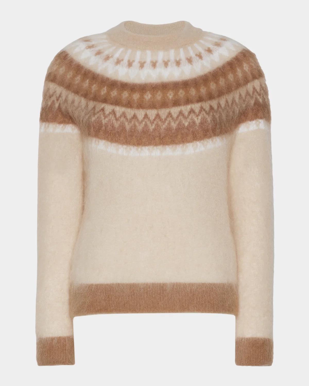 Max Mara Studio Fuzzy Fair Isle Crewneck Sweater
