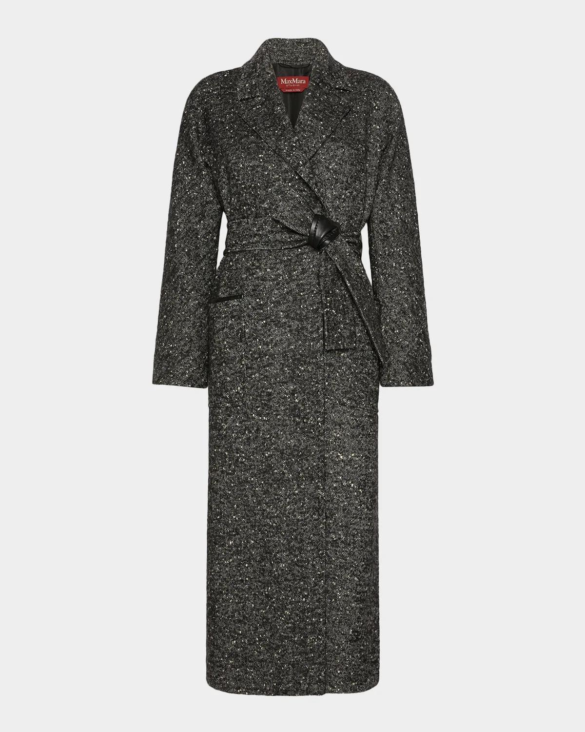 Max Mara Studio Long Herringbone Tweed Coat