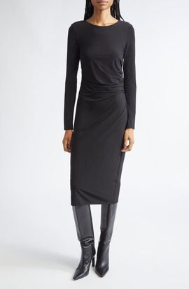 Max Mara Studio Max Mara Studio Long Sleeve Ruched Jersey Midi Dress