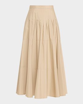 Max Mara Studio Opera Pleated Cotton Poplin Maxi Skirt