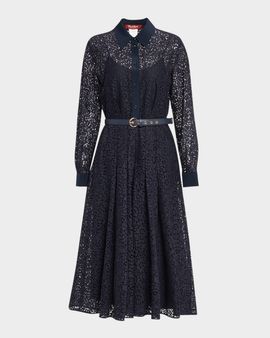Max Mara Studio Pleated Floral Lace Midi Shirtdress