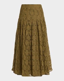 Max Mara Studio Pleated Floral Lace Midi Skirt