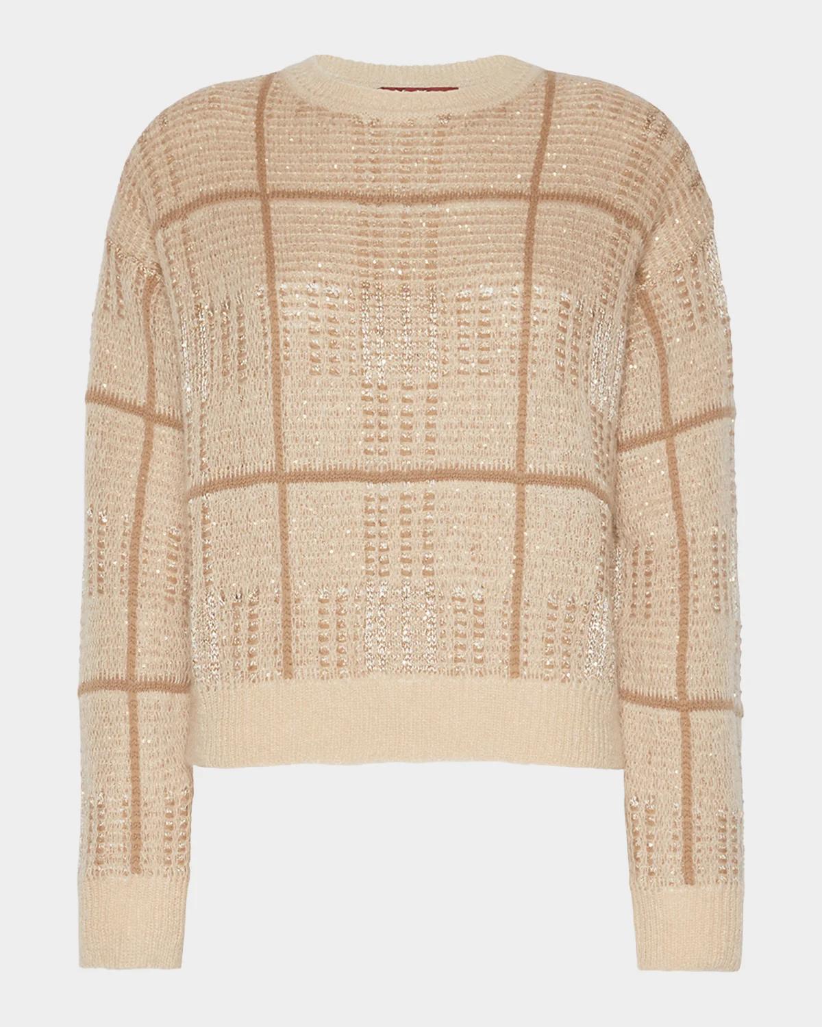 Max Mara Studio Sequin Plaid Knit Sweater