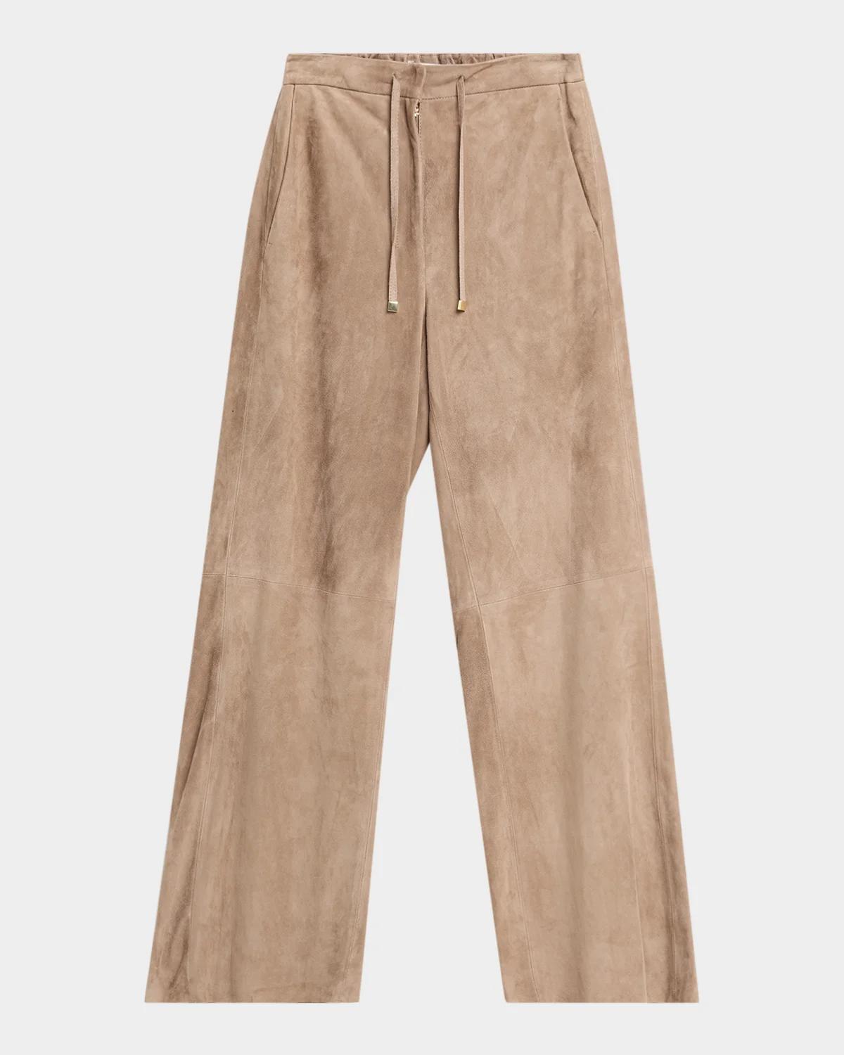 Max Mara Suede Straight-Leg Drawstring Pants