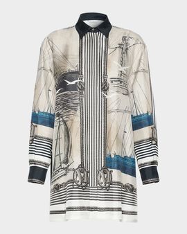 Max Mara Teglia Nautical-Print Silk Twill Tunic Shirt