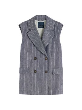 Max Mara Women's Pinstriped Linen Batavia Gilet with Denim Effect